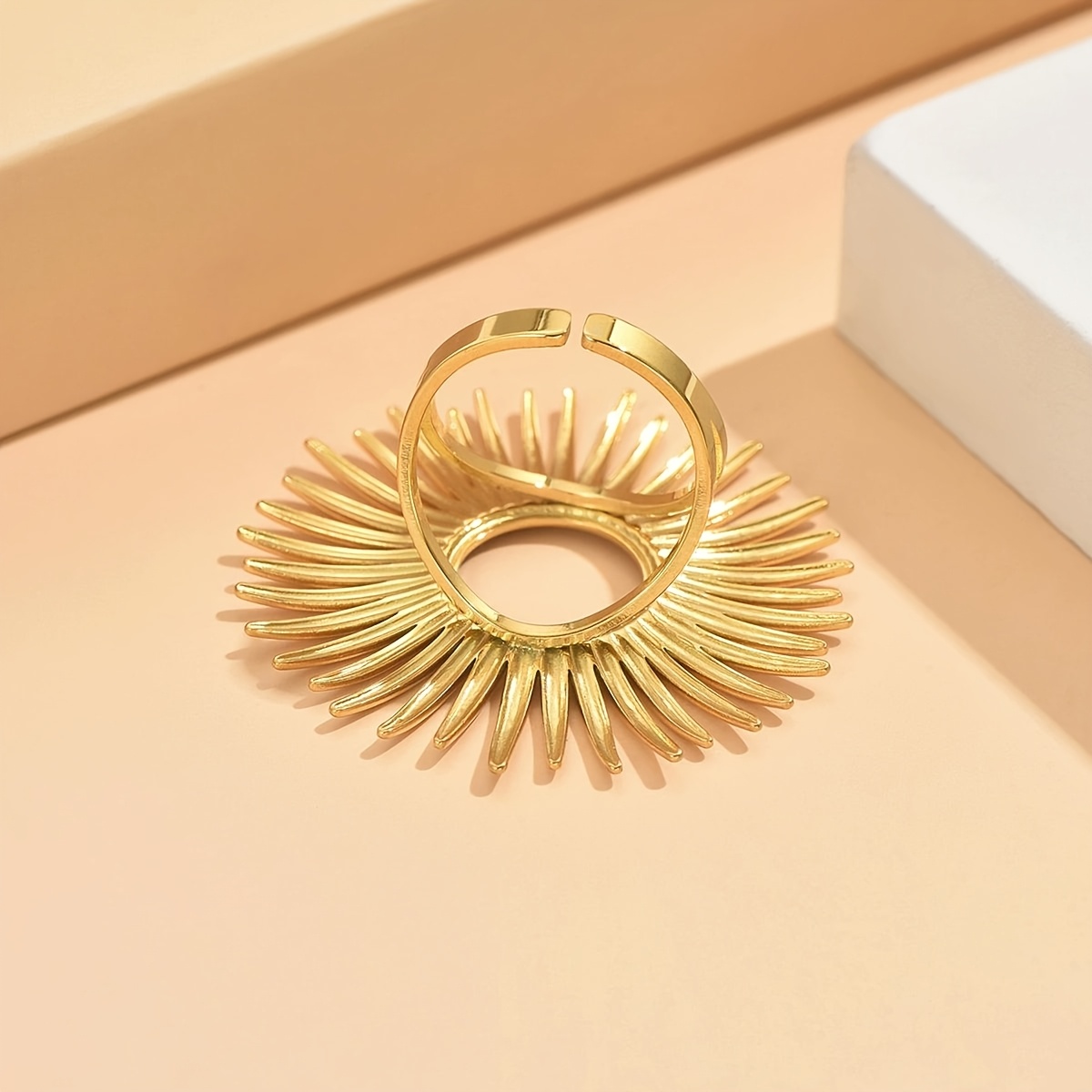 Stylish Minimalist Sunflower Stainless Steel Open Ring, Unisex Gift